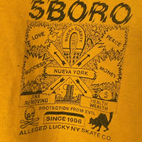 5 Boro NYC Alleged Lucky Skate Co Yellow Long Sleeve T-Shirt Men’s S Boroughs - Picture 2 of 7